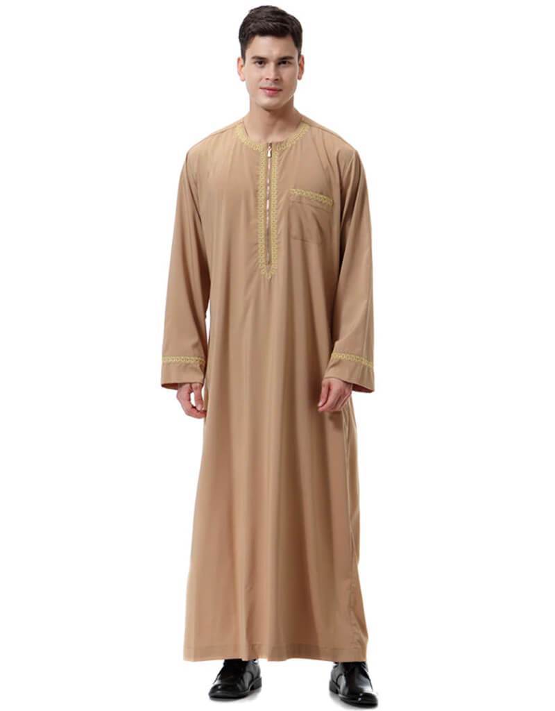 Men Round Neck Linen  Long Sleeve Muslim Islamic Clothing-xinru