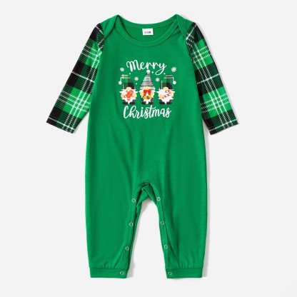 Plus Size Christmas Gnomes and Letter Print Green Family Matching Long-sleeve Pajamas Sets-xinru shop