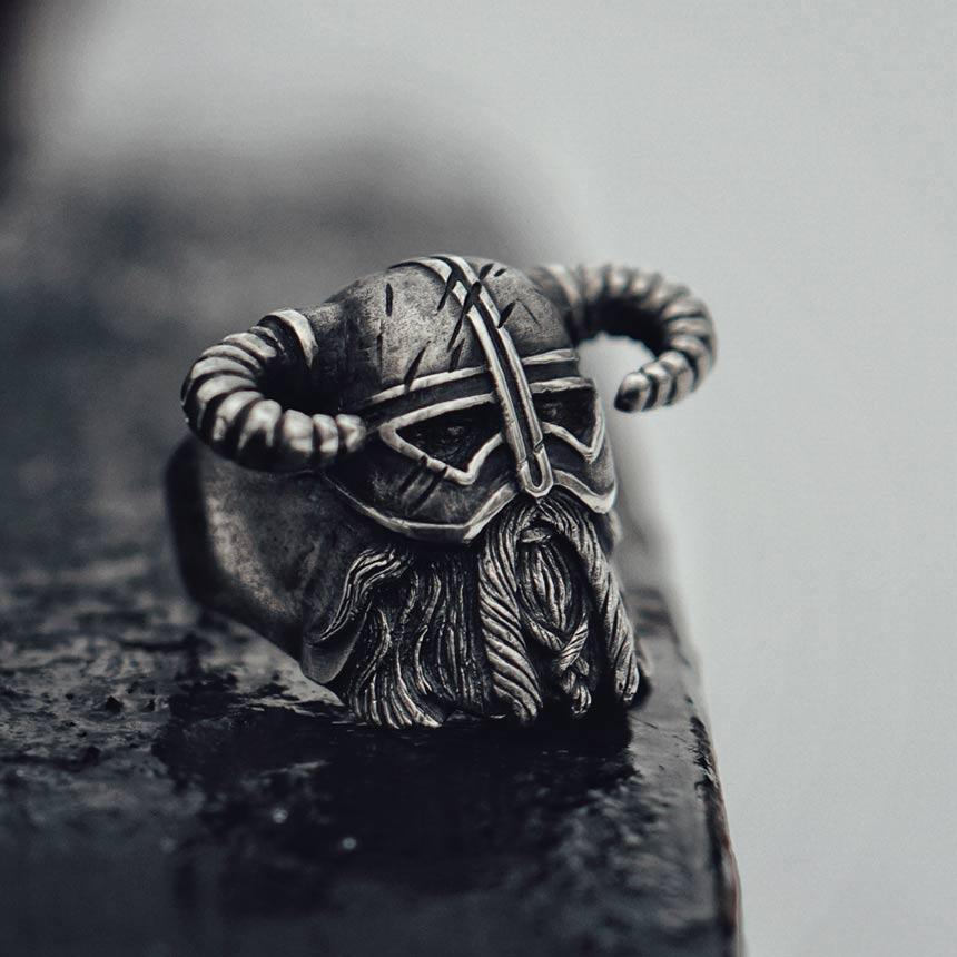 Vikings Nordic Style Horns Helmet Warrior Ring Men Vintage Heavy Stainless Steel-xinru