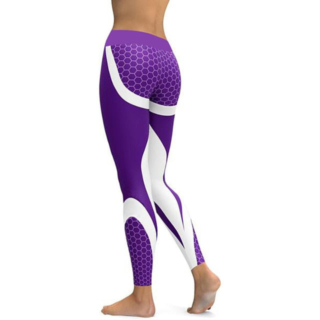 Mesh Pattern Print Leggings Fitness Women Elastic Slim Pants-xinru