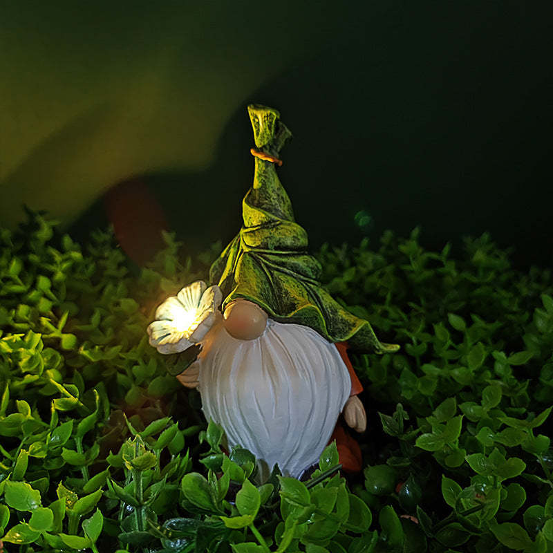 Garden Gnome Statue Playing Flower With Solar LED Lights-xinru
