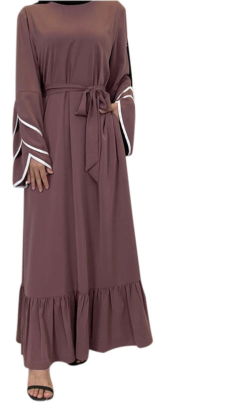 Plain Long Dress Eid Outfit With Belt-xinru