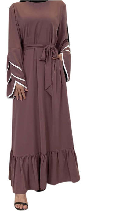 Plain Long Dress Eid Outfit With Belt-xinru