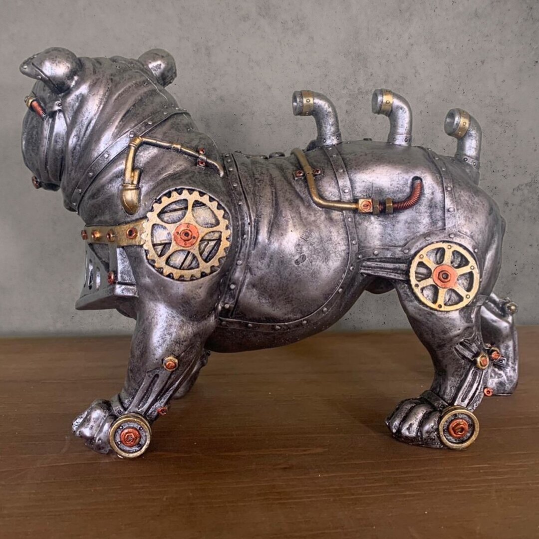 Steampunk Mechanical Dog Statue Bulldog Sculpture Resin Ornaments-xinru