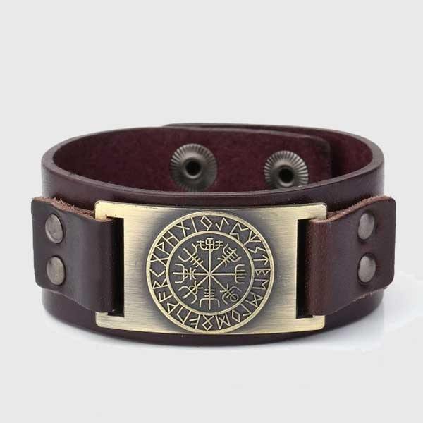 Viking Compass Leather Bracelet Vegvisir Wristband-xinru