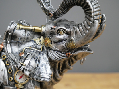 Metallic Silver Copper and Gold Gothic Steampunk Elephant Statue-xinru