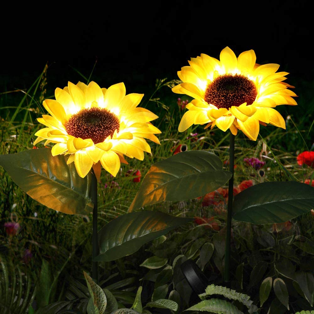 2 Pack Solar Powered Sunflower Outdoor Garden Light-xinru shop