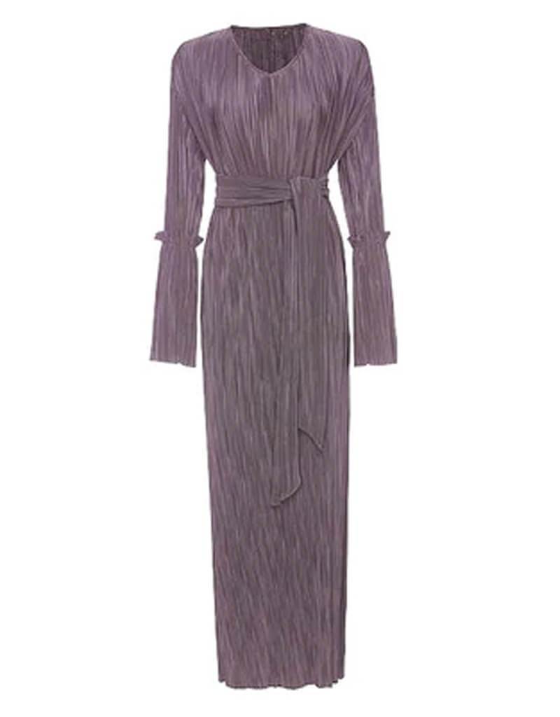 Women's Belt Pleated Robe Muslim Dress-xinru