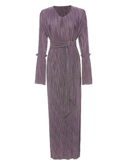 Women's Belt Pleated Robe Muslim Dress-xinru