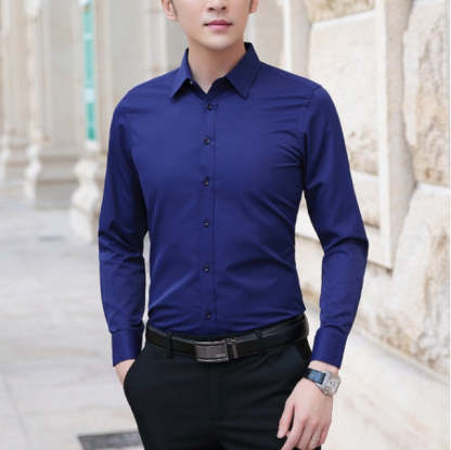 Men High Stretch Non-iron Anti-wrinkle Long Sleeve Business Standard Shirt-xinru