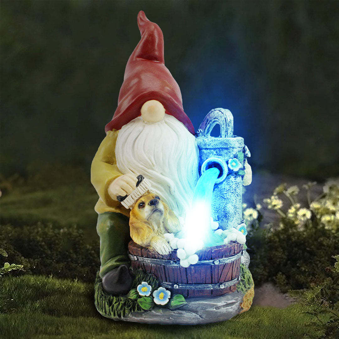 Solar Garden Gnome Water Pumping Sculpture Patio Outdoor Ornament Decor-xinru