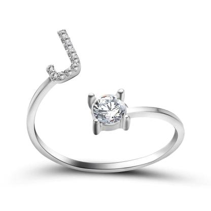 Adjustable A-Z Initial Letter With Rhinestone Personalized Ring-xinru