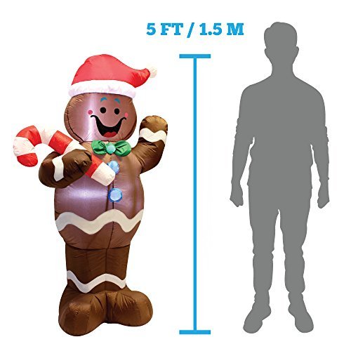 Joiedomi JO-GM01 Yard Decoration 5ft Self-Inflatable Gingerbread Man with Candy Canes Perfect for Wavin, White-xinru shop