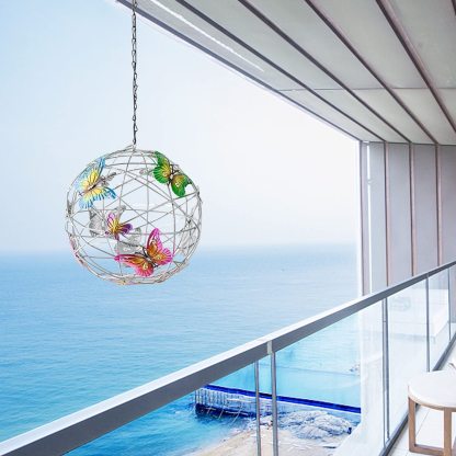 Solar Lighted Hanging Mesh Orb With Colorful Butterflies-xinru