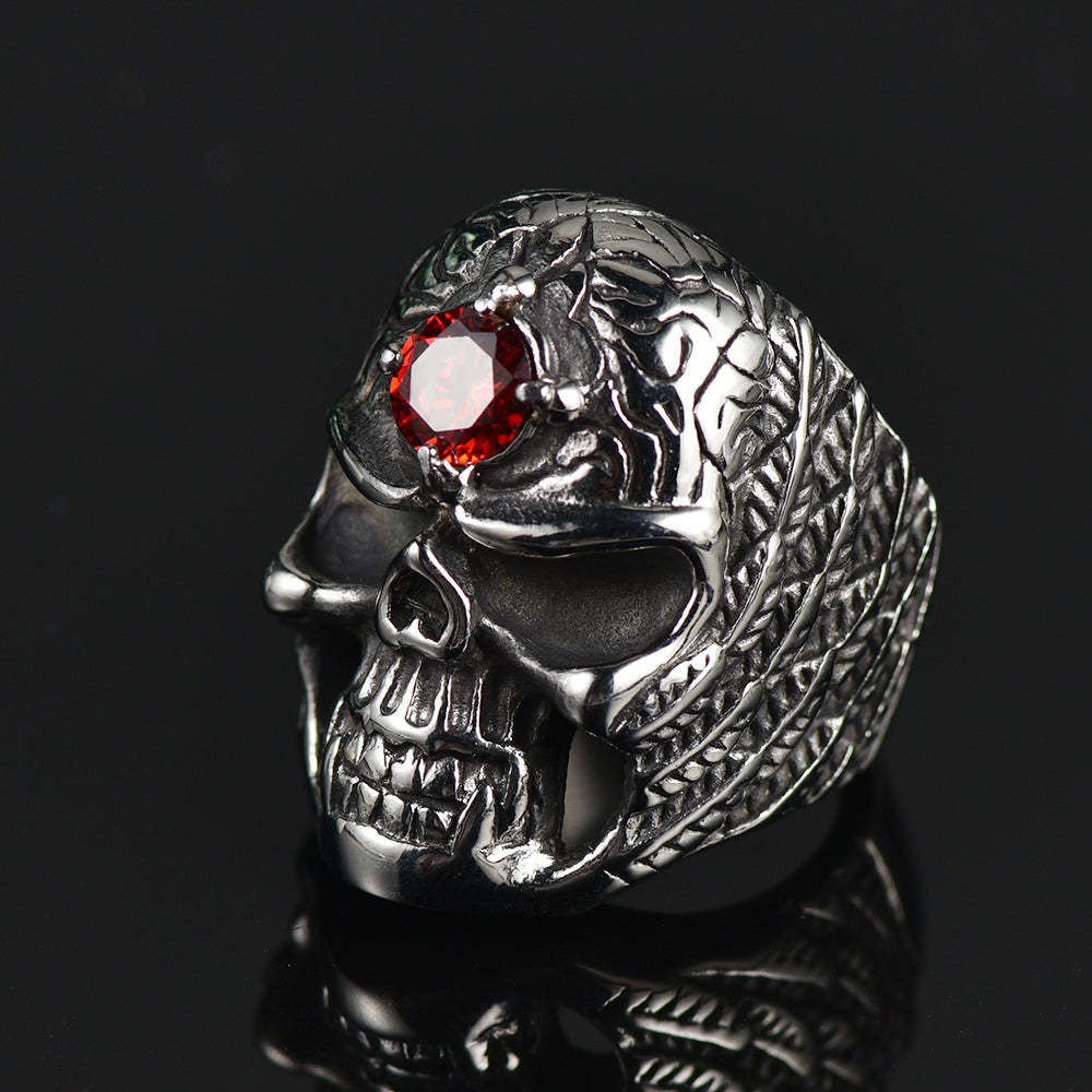 Gothic Skull Ring With Red Gem Forehead For Men-xinru