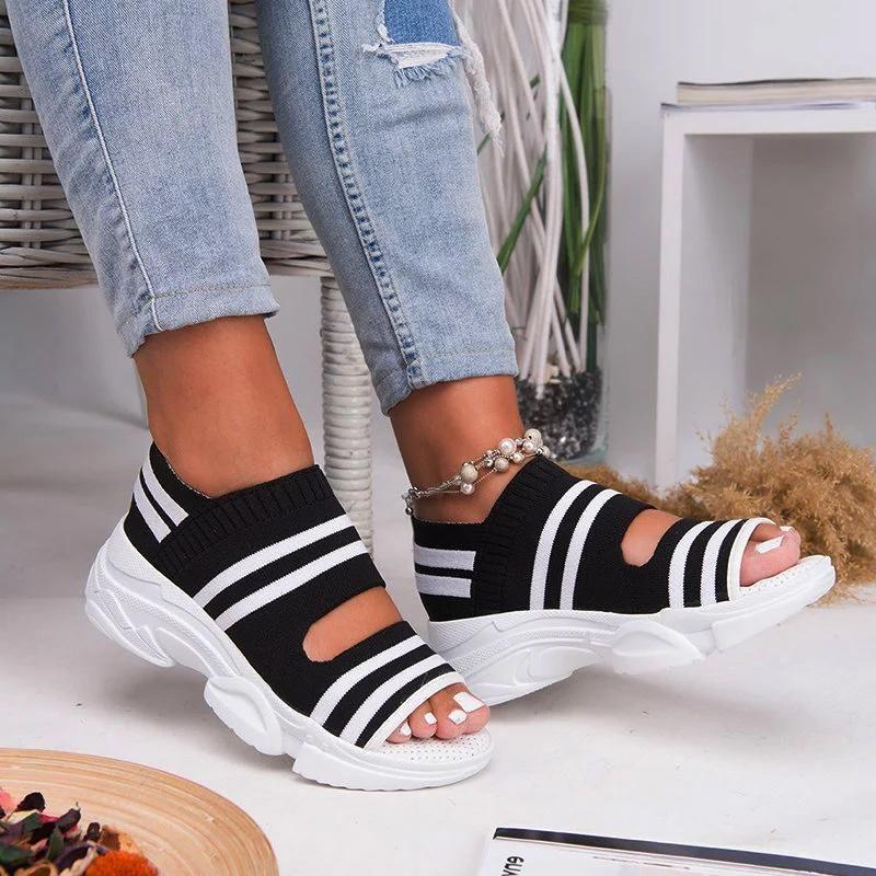 Casual Women Breathable Wedge Comfy Slip-On Open Toe Sandals Low Heel-xinru