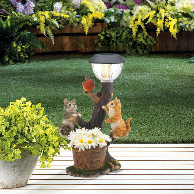 Garden Statue Outdoor Indoor Cat Dog Bunny Figurine Solar Garden Light-xinru