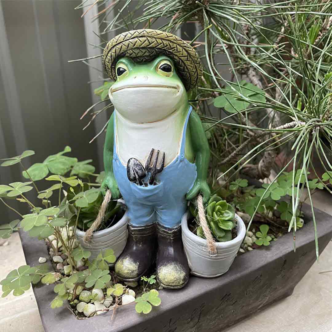 Bullfrog Barnie Gardener Frog Overalls Boots Two Buckets Plant Garden Sculpture-xinru