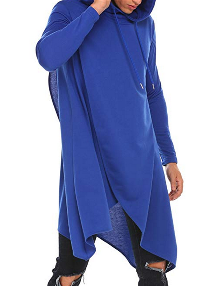 Men Casual Trendy Irregular Hem Design Solid Color Long Hoodies-xinru