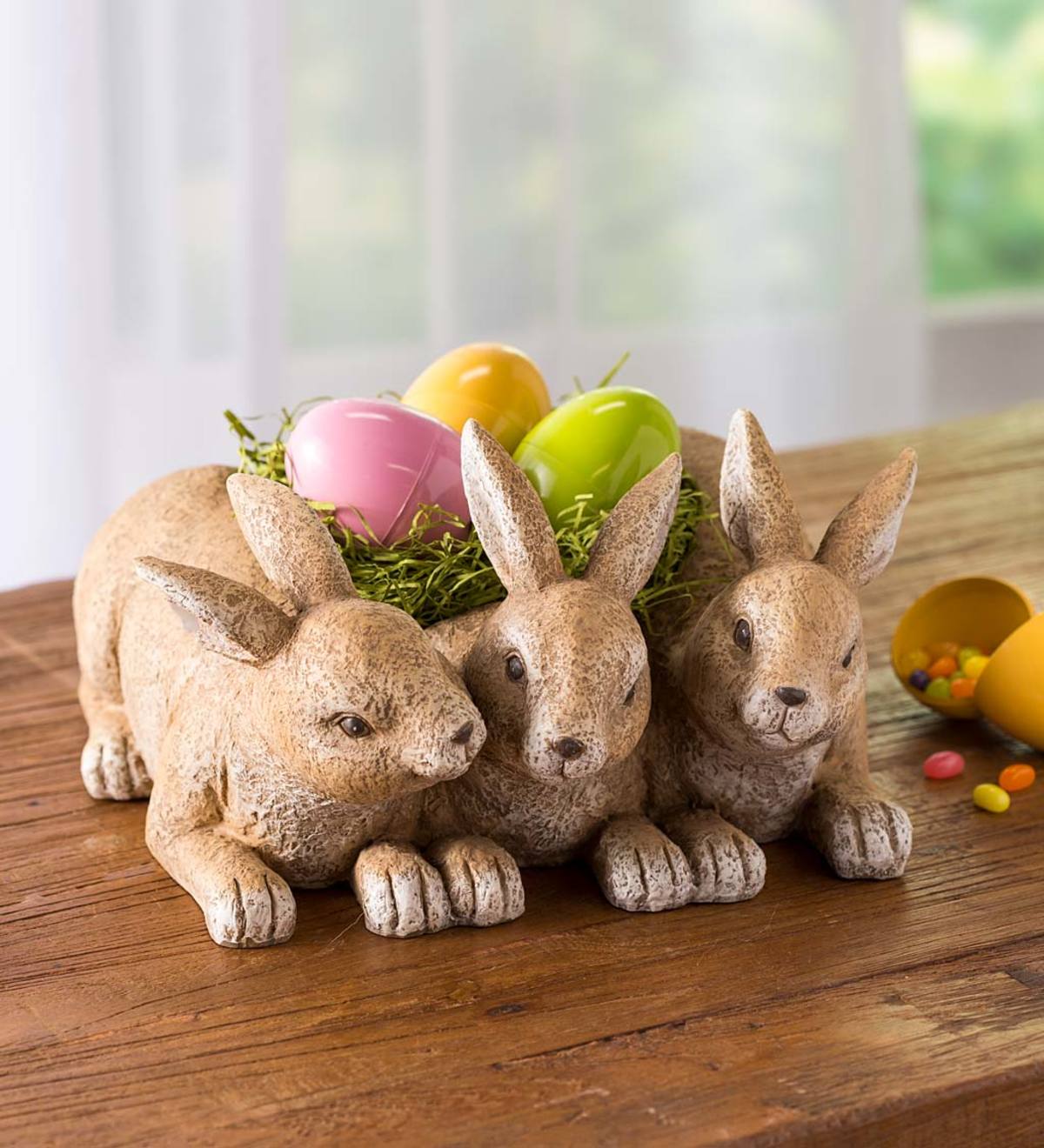 Indoor Rabbit Triplets Decorative Resin Planter-xinru
