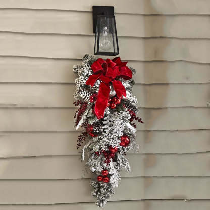 The Cordless Prelit Red And White Holiday Trim Christmas Wreath-xinru shop