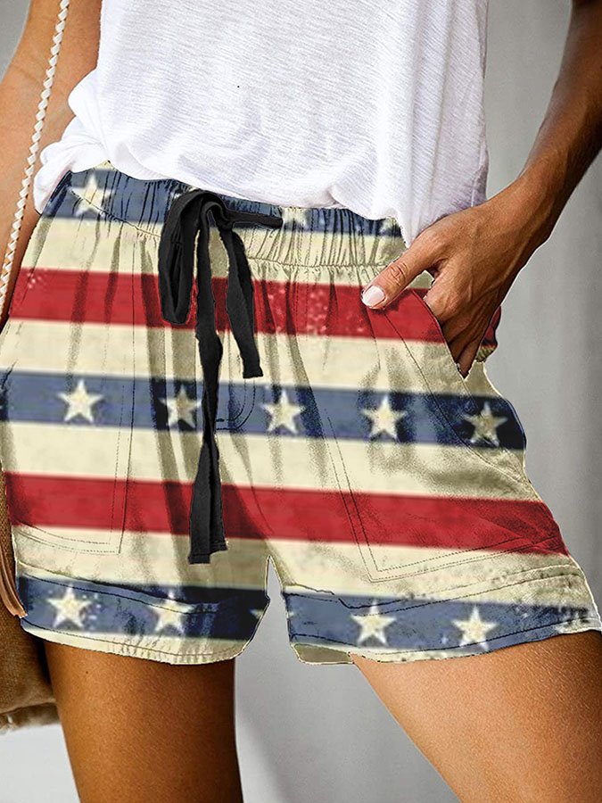 Man Independence Day Casual Lace-Up Printed Trousers-xinru