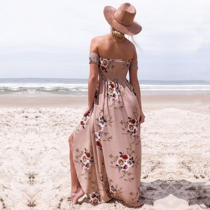 Off Shoulder Beach Floral Summer Dress-xinru