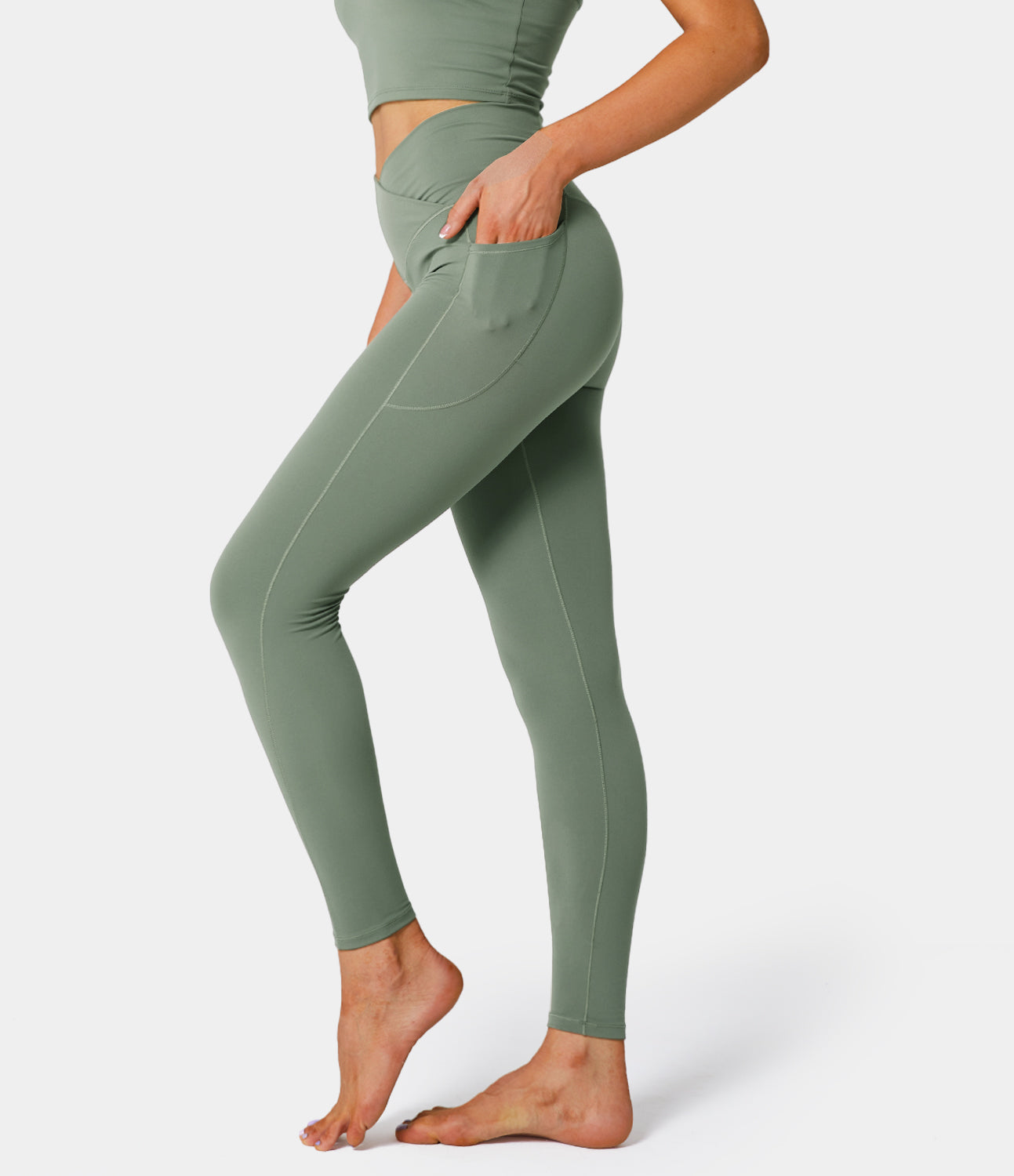 Cloudful® Crossover Pocket Plain 7/8 Leggings-xinru shop