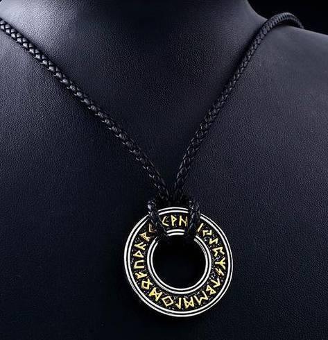 Viking Elder Futhark Runic Circle Rune Alphabet Wheel Pendant Necklace Jewelry-xinru