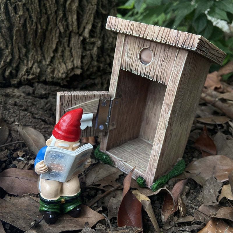 Gnome Dwarf Garden Statue Dwarf Reading Newspaper Closed Resin Crafts-xinru