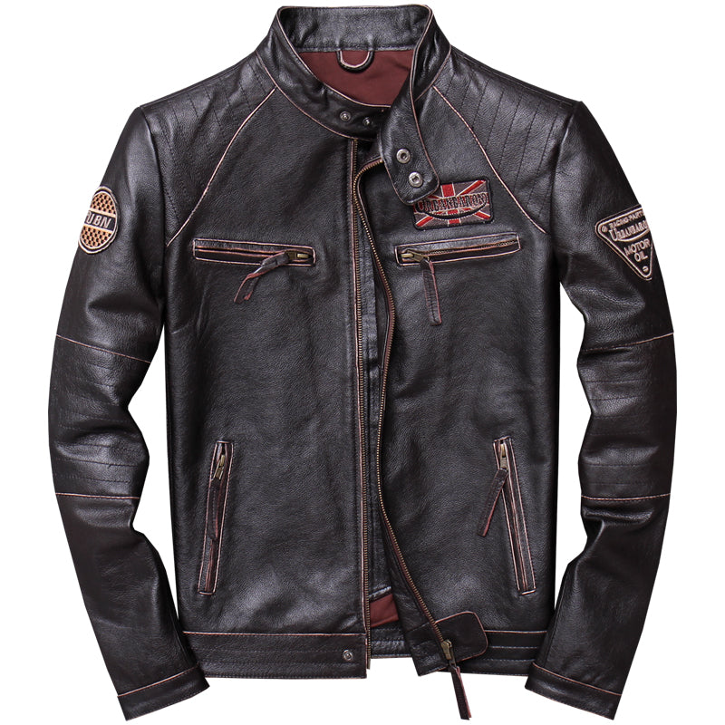 Stand Collar Leather Jacket-xinru shop