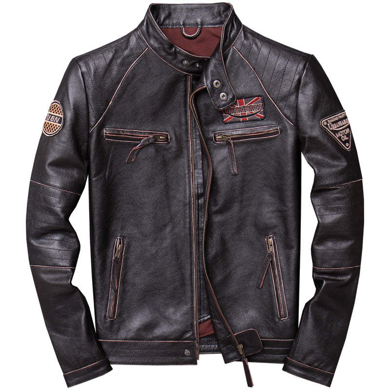 Stand Collar Leather Jacket-xinru shop