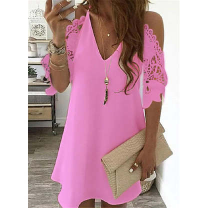 Women's Half Sleeve Solid Cutout Shift Dress-xinru