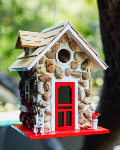 Home Bazaar Fieldstone Guest Cottage Bird Feeder-xinru
