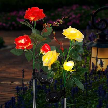 2 Packs Solar Rose Flower Stake Lights With 6 Rose Flowers-xinru