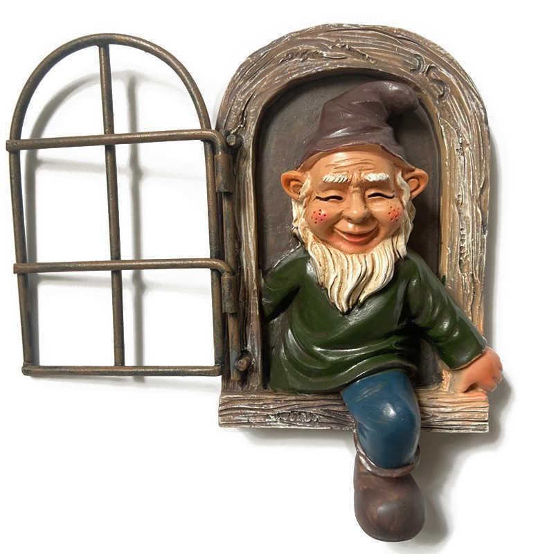 15cm Resin Naughty Garden Gnome Ornament Garden Decoration Statue White Old Man Fairy Garden Accessories Elves Desk Decor Gift 210811