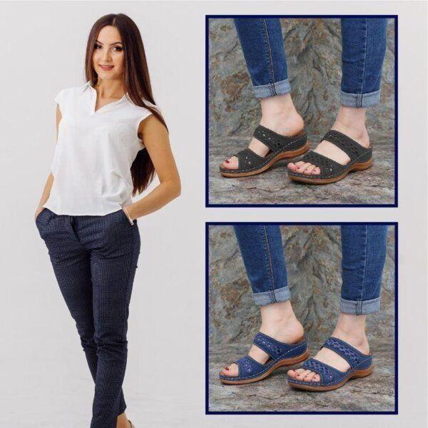 Premium Faux Leather Embroidery Women Slip-on Sandals Open Toe-xinru