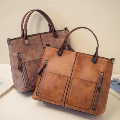 Large Vintage Leather Shoulder Tote Bag-xinru