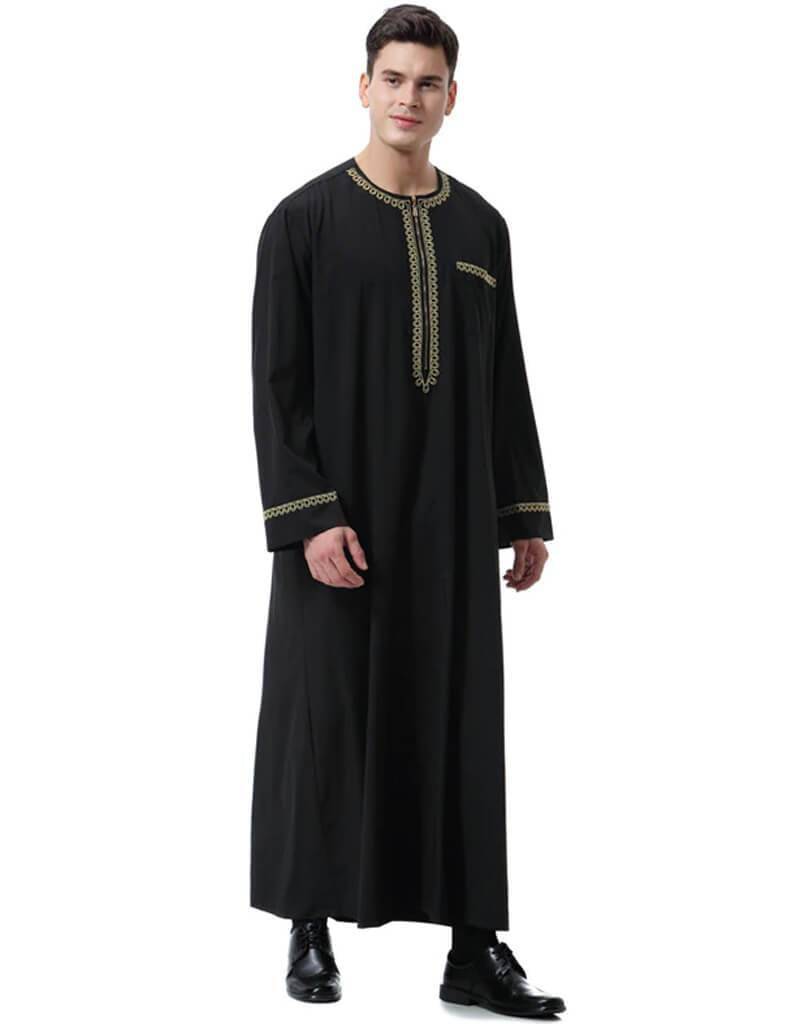Men Round Neck Linen  Long Sleeve Muslim Islamic Clothing-xinru