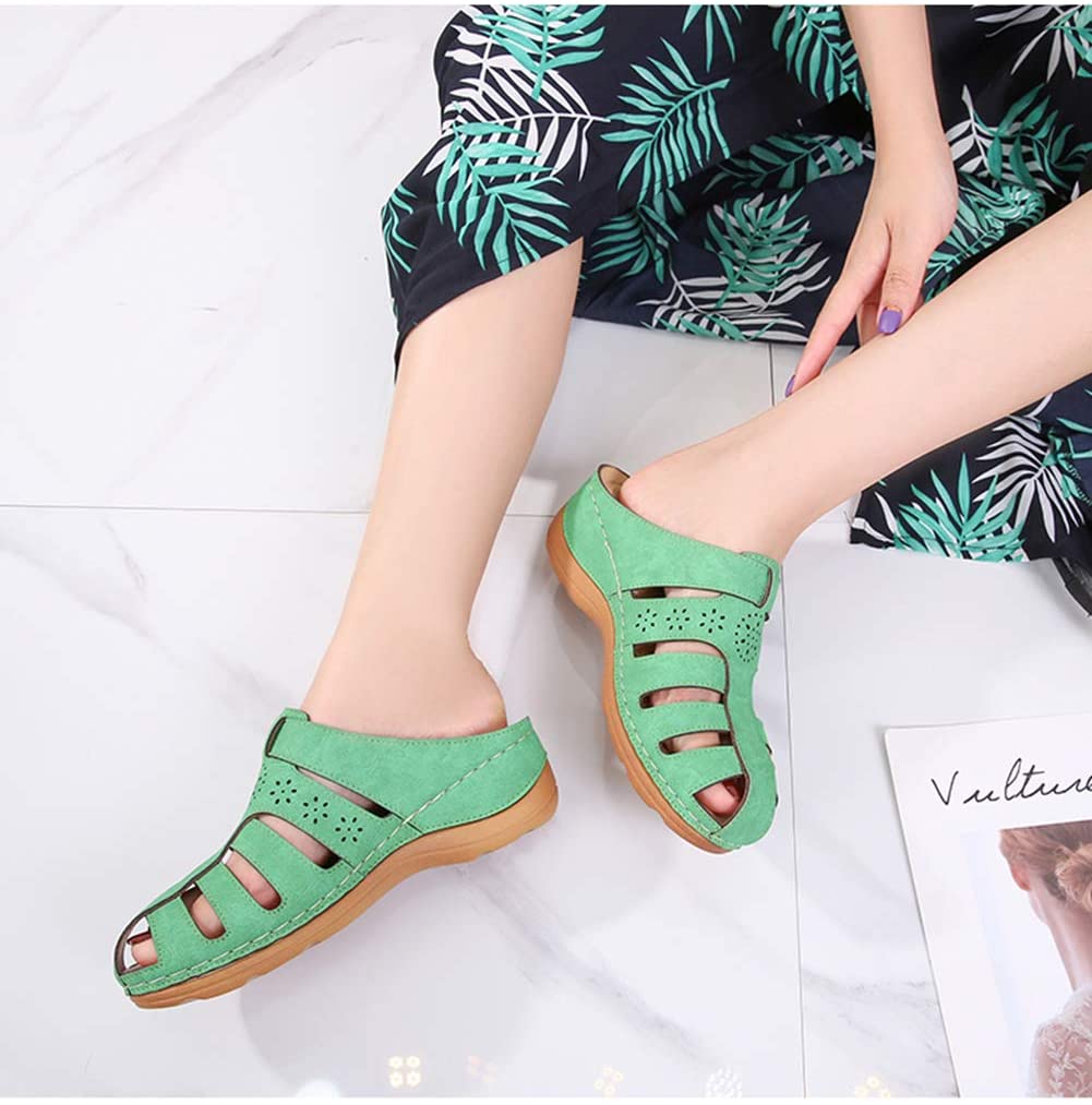 Hollow Out Closed Toe Wedges Backless Sandals-xinru