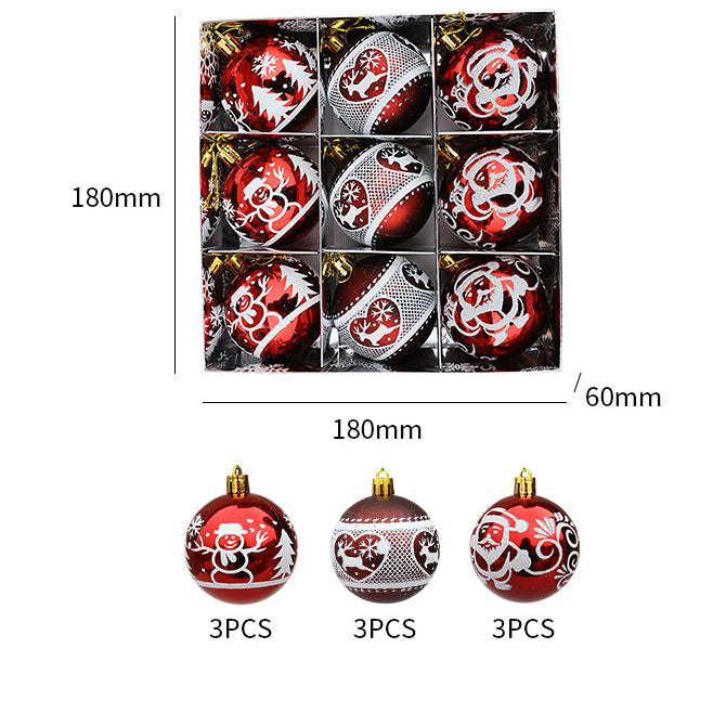 Classic Christmas Element Christmas Ball Ornaments, Set of 9-xinru shop
