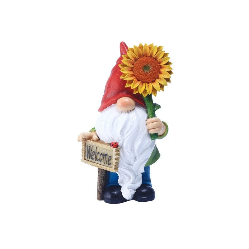 Garden Gnomes Statue With Solar Lights Figurines Holding Welcome Sign-xinru