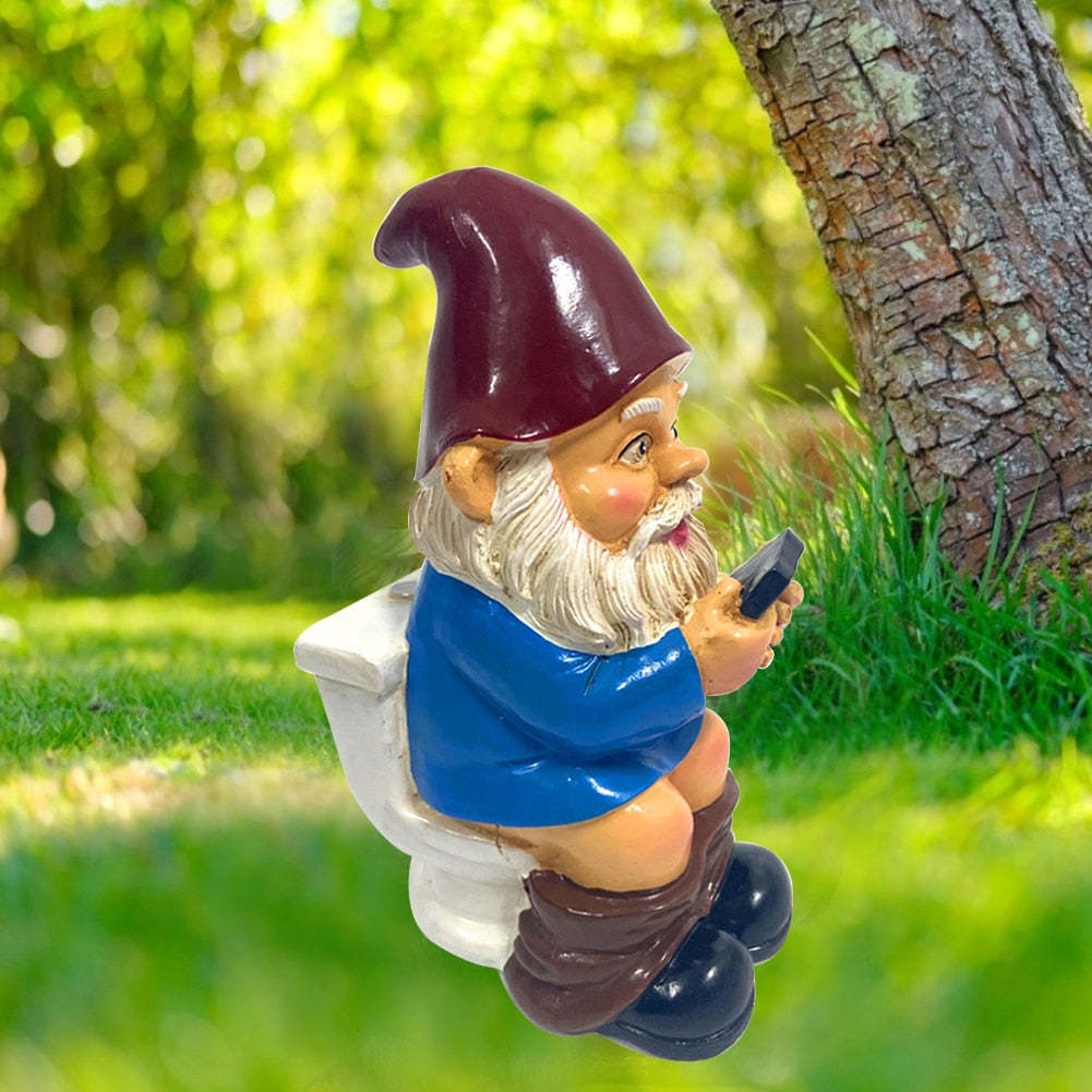 3D Dwarf Toilet Play Phone Statue Naughty Garden Gnome-xinru