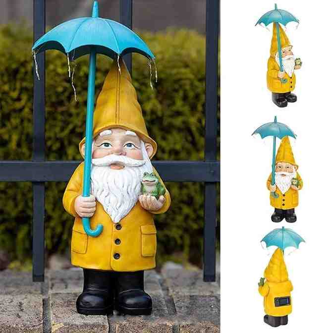 Solar Powered Gnome Statue Light Wearing Raincoat-xinru