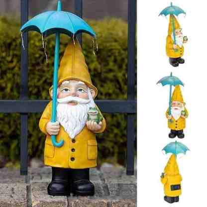 Solar Powered Gnome Statue Light Wearing Raincoat-xinru