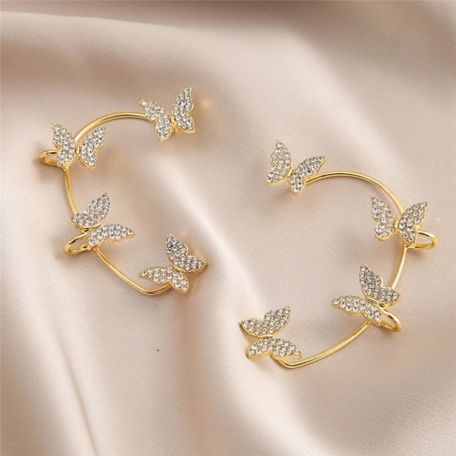 Girls Fashion Gold and Silver Butterfly Earrings-xinru