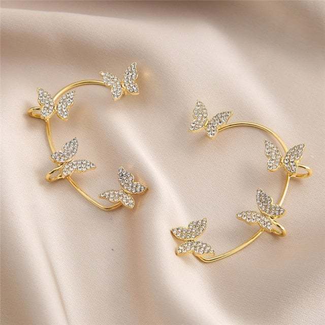 Girls Fashion Gold and Silver Butterfly Earrings-xinru