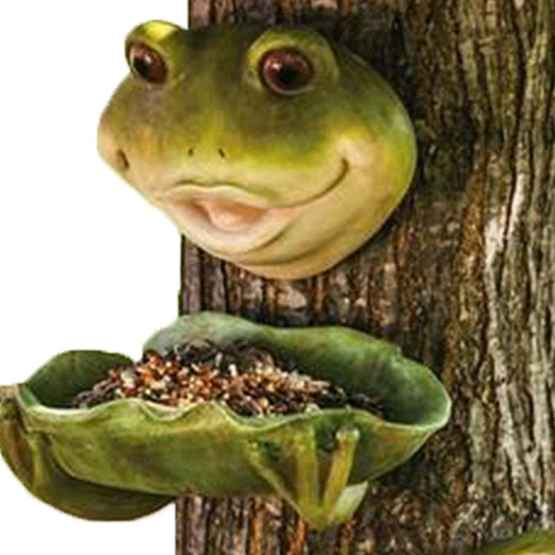 Birds Feeder Creative Cute Frog Resin Handicraft Animals Ornament Outdoor Decor-xinru
