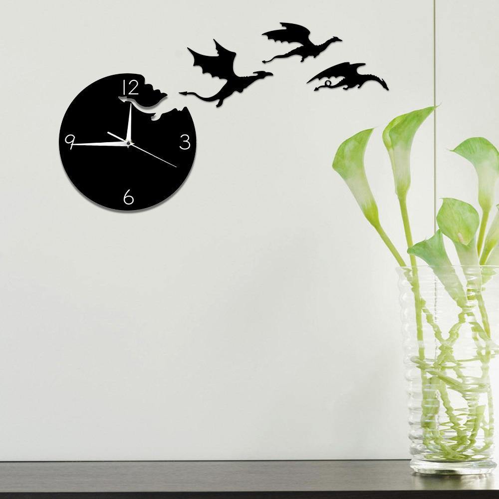 Magic Flying Angry Fantasy Dragon Wall Clock Abstract Gothic Fairytale Art-xinru