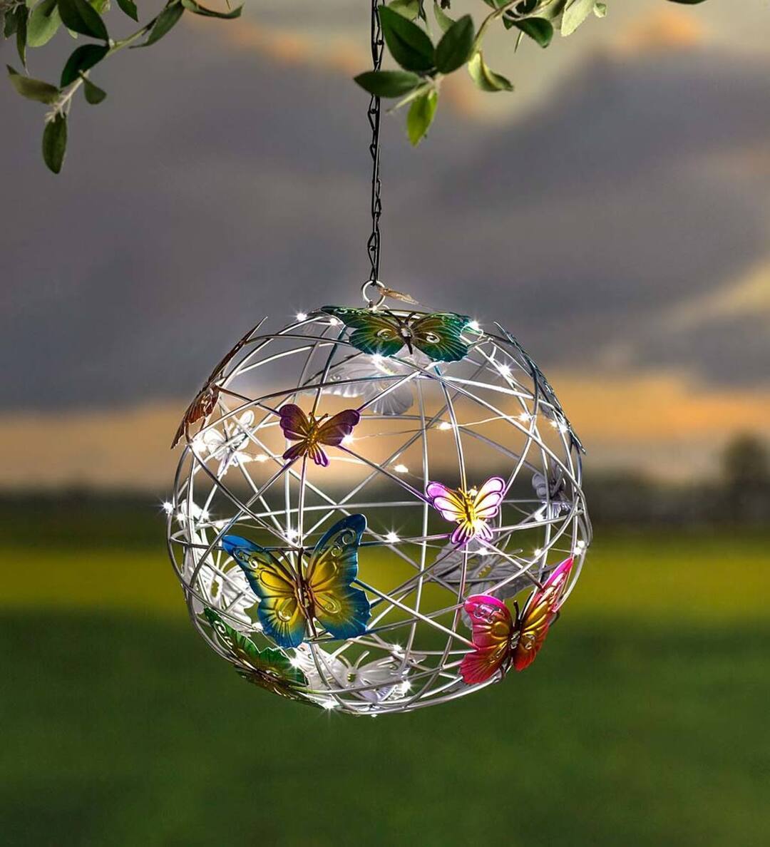Solar Lighted Hanging Mesh Orb With Colorful Butterflies-xinru